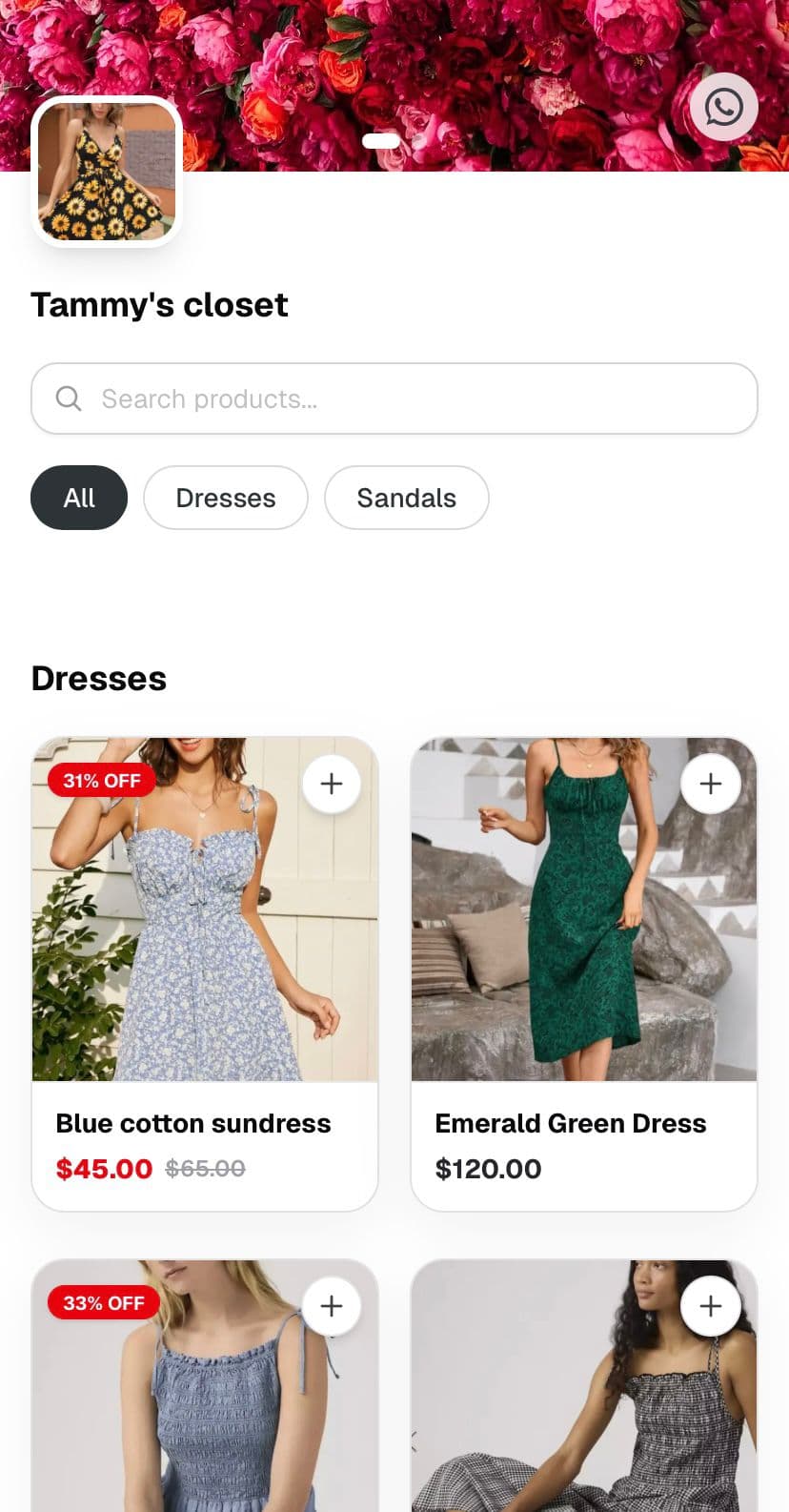 Tammy's Closet mobile storefront preview
